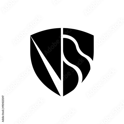 Abstract shield icon with lettering symbolizing security and protection