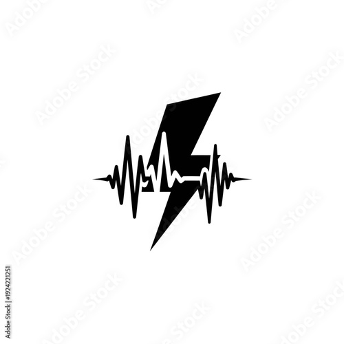 Black thunderbolt symbol with heartbeat graphic on white background