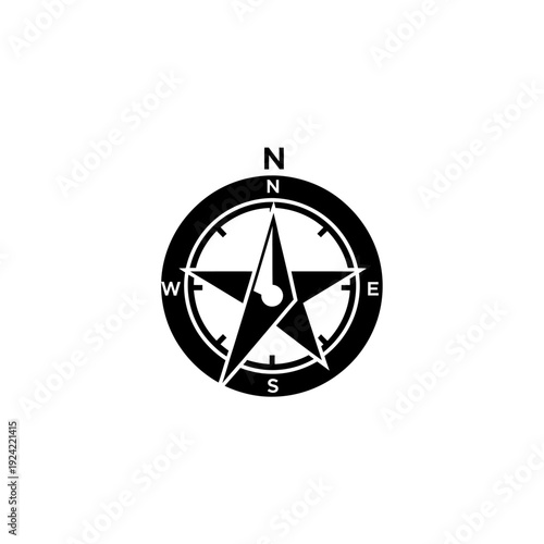 Black compass star icon on white background navigation and direction concept