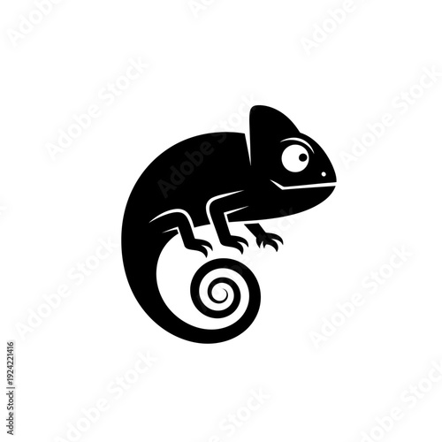 Black chameleon silhouette on white background vector illustration
