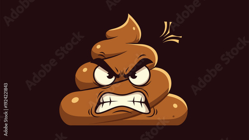 Humorous illustration of an extremely angry brown poop character with a furrowed brow and clenched teeth on a dark background.