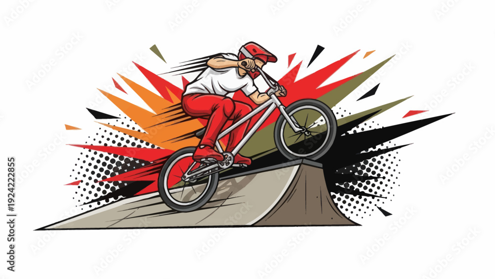 Obraz premium Bmx rider performing stunt on ramp isolated against white background