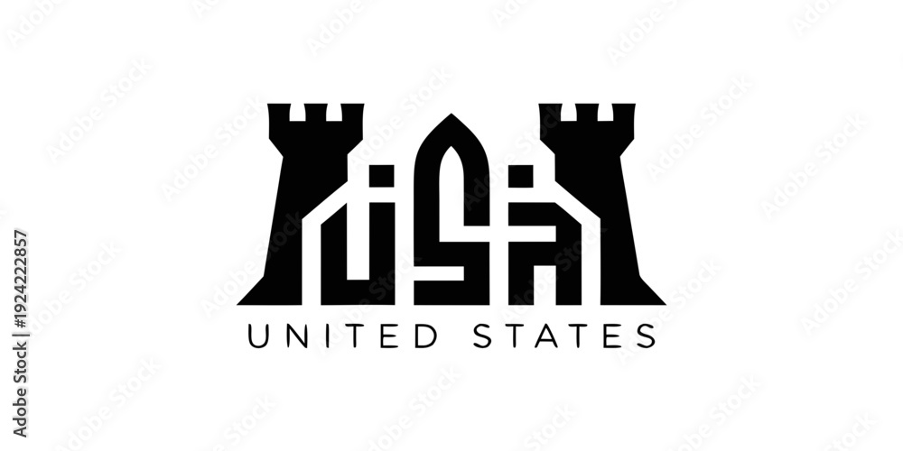 Obraz premium USA Clean Modern Castle Emblem SVG – Minimalist United States Vector, Elegant Fortress Illustration for Wall Art, Apparel, and Printable Design