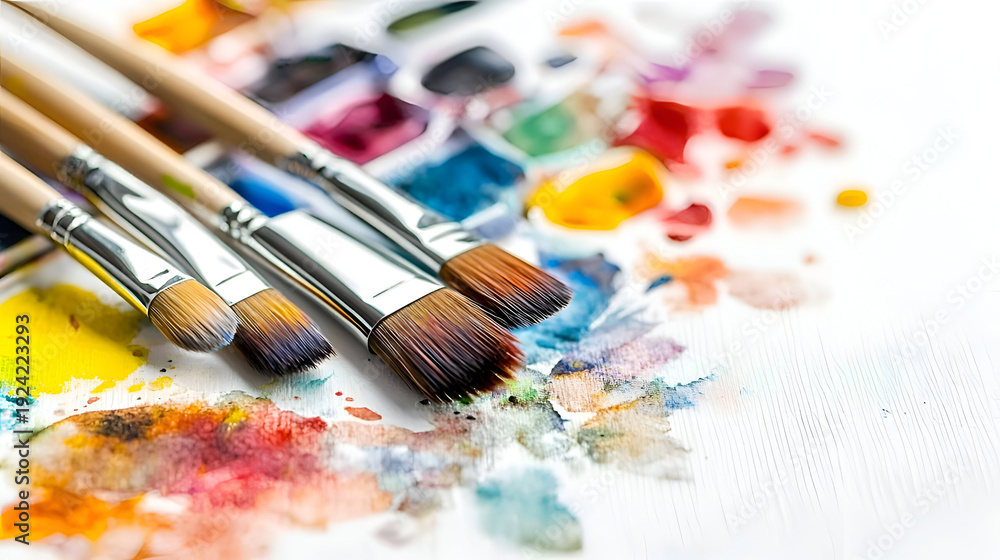 Fototapeta premium watercolor paints and brushes