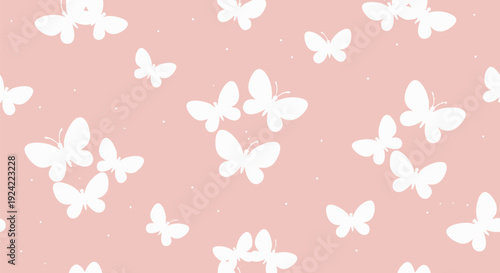 Butterfly seamless pattern, pink background with white butterflies