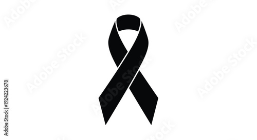 A black ribbon displayed on a white background symbolizing remembrance