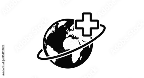 Global healthcare symbol a world globe encircled by a medical cross
