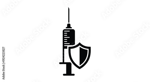 Vaccination symbol featuring a syringe and protective shield icon
