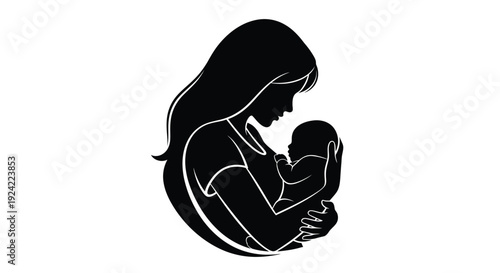 A silhouette of a mother lovingly cradling her newborn baby