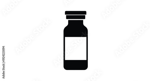 Simple black silhouette of a small bottle with a cap