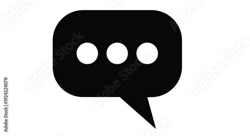 Simple black speech bubble icon with three dots on a white background