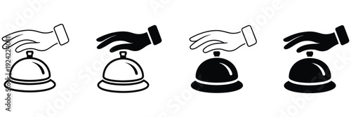 Pressed the bell icon set, vector illustrations of service, reception, hotel, customer, guest, and restaurant bell symbols, bell rings signs in line and flat style for digital or print design projects
