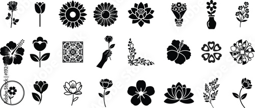 flower shape vector, Abstract flower icons isolated on a white background. Cute round flower plant nature collection illustration.