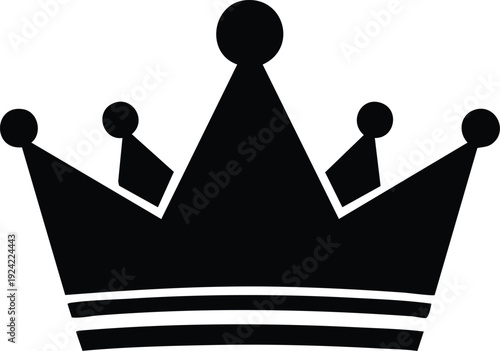 A stylized black crown with pointed peaks and horizontal bands on a white background