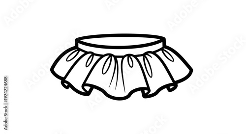 Black and white illustration of ballet tutu skirt with ruffled layers and waistband detail