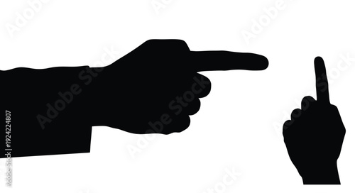 Two hands silhouetted against a white background one pointing and one gesturing