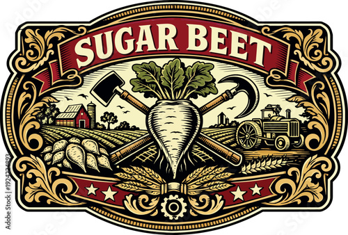 Sugar Beet Vintage Farm Harvest Badge EPS