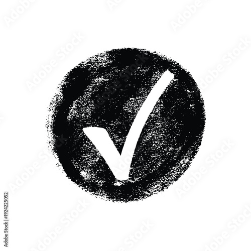 A black and white checkmark in a circle