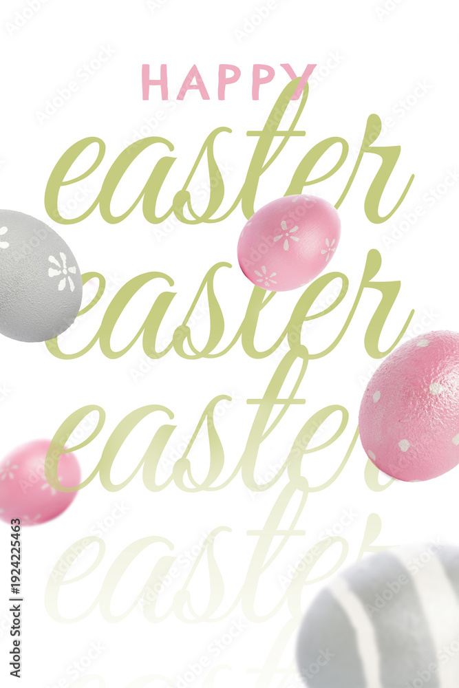 Obraz premium Easter eggs and celebration text represent happiness during the Easter season