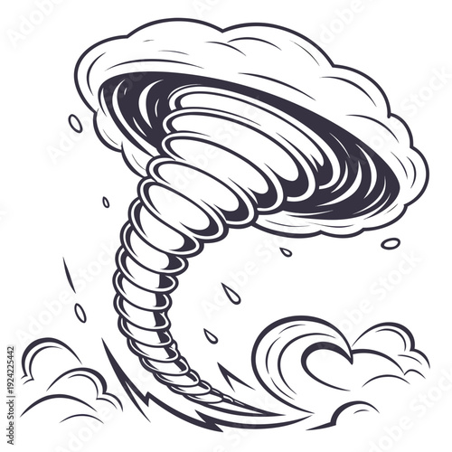 Black and white of a powerful atmospheric tornado storm