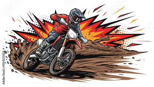 Canvastavla Motocross rider performing stunt with dirt bike vector illustration