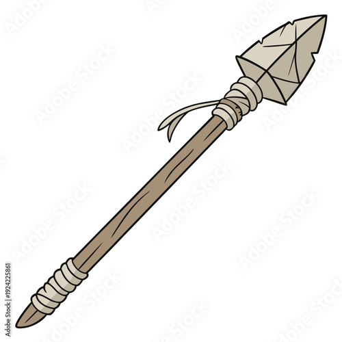 Spear with stone tip and wrapped handle stone age primitive