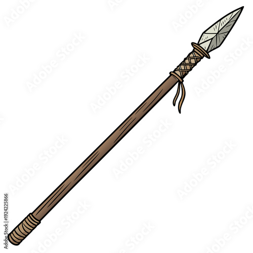 Brown spear with stone tip and wrapped handle stone age 1
