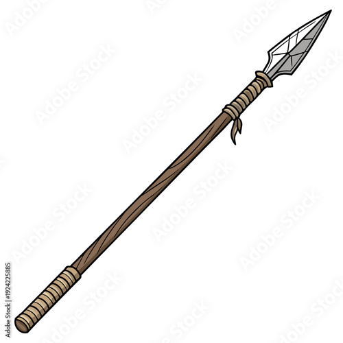 Traditional spear with wooden handle and metal tip