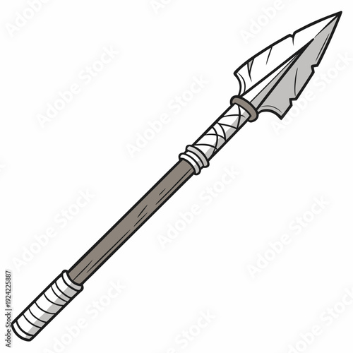 Traditional spear with feathered tip and wrapped handle