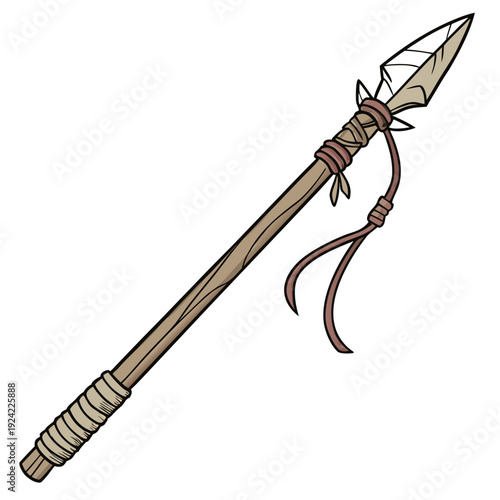 Realistic spear with stone tip and leather wrapping