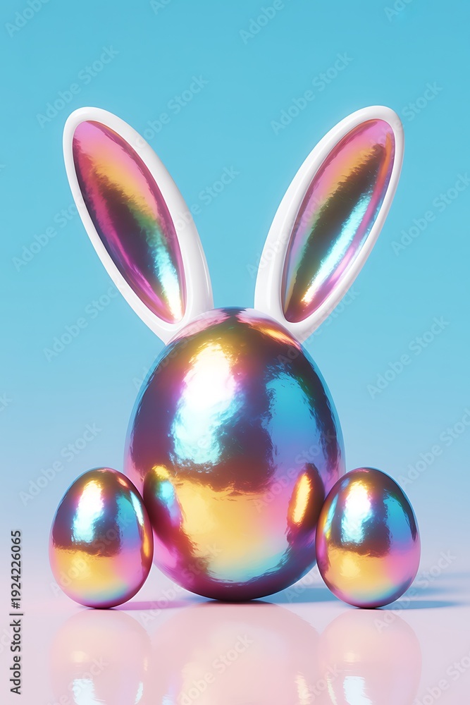 Fototapeta premium Easter bunny with colorful eggs vector illustration