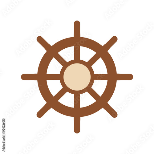 Ship wheel vector clipart isolated, nautical steering helm icon, flat brown marine symbol