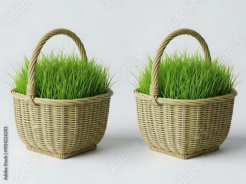Easter basket ideas with fresh green grass and natural woven baskets for spring