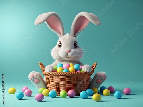 Easter basket fun with bunny and colorful eggs