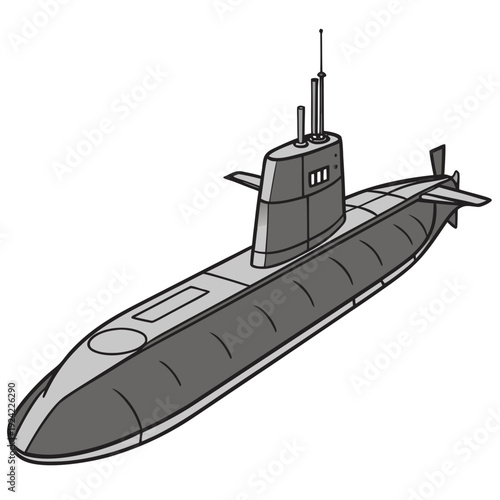 Gray stealth submarine with conning tower and periscope 1