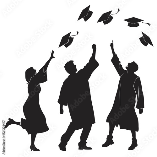 Black silhouette of three graduates tossing caps graduation 1