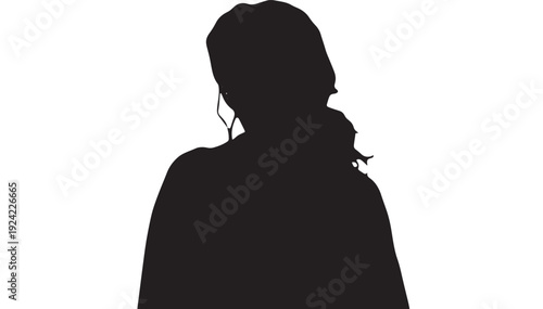 Woman silhouette with curly hair and elegant profile, minimalist black graphic on white background, female profile illustration featuring portrait, simple, clean with modern and stylish elements for