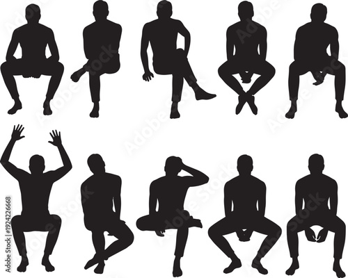 Collection of ten silhouettes of people sitting in various poses