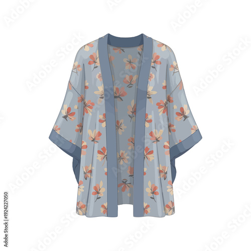 Floral kimono cardigan vector clipart with blue and orange pattern for fashion design