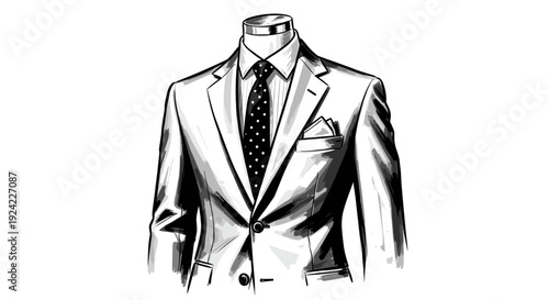Business suit for man with tie and pocket square, formal attire for professional