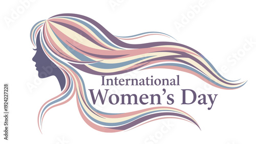 International Womens Day celebration logo with colorful hair and purple text on white
