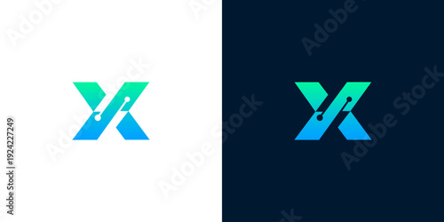 Dynamic letter X mark with technological network connections, featuring a vibrant gradient palette, symbolizing innovation, data flow, and digital communication