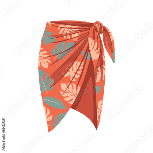 Tropical sarong vector clipart with orange floral pattern, summer beachwear illustration