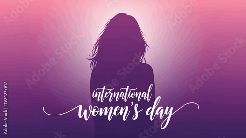 International Womens Day celebration with purple background and silhouette of a woman