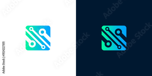Modern abstract letter S logo design with circuit board elements. Symbolizes digital technology, network connectivity, and data flow, perfect for innovative tech companies and platforms
