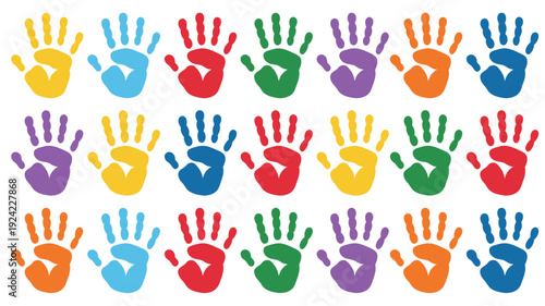 Colorful handprint icons set for childhood creativity and art education