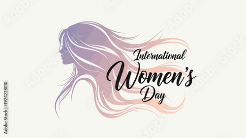 International Womens Day celebration with a womans silhouette and long flowing hair design