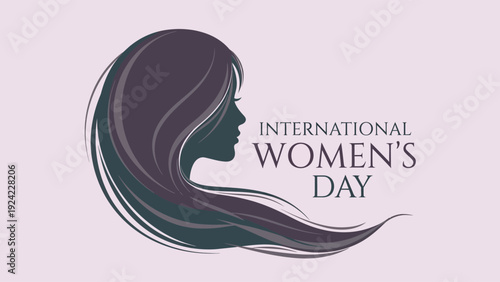 International Womens Day celebration with womans face and flowing hair illustration