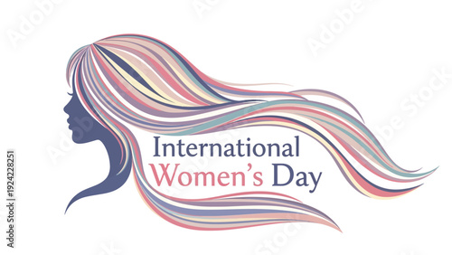 International Womens Day celebration logo with colorful hair and silhouette  social awareness symbol