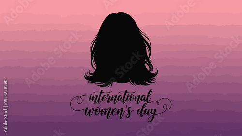 International Womens Day awareness campaign with female silhouette on pink purple background
